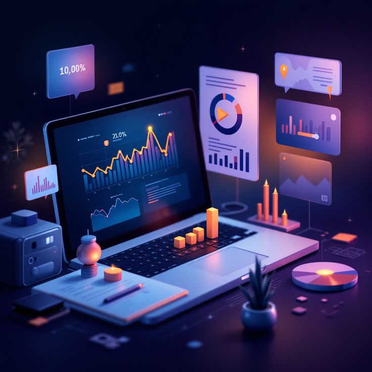 Content marketing analytics dashboard on laptop.